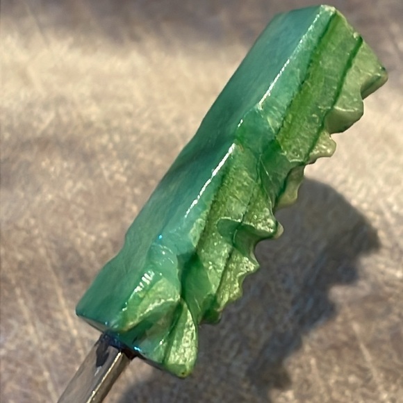 Mexican Green Jade Mayan Calendar Spoon Silver 4 1/4” - Picture 9 of 11